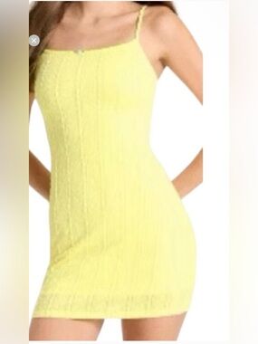 Wild Fable Yellow Textured Mini Dress Spaghetti Strap Summer NWT Size L